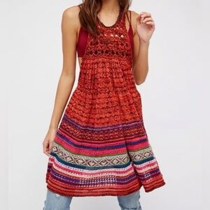 Free People Rare Hearts Crochet Sweater Dress Tunic Womens XS Sleeveless